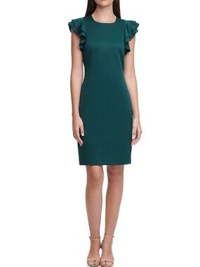Tommy Hilfiger Teal Ruffle Sleeve Sheath Dress